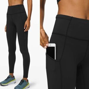 Lululemon Fast and Fre High-Rise Tight 28" Sz 2 Black Pockets Athletic Workout